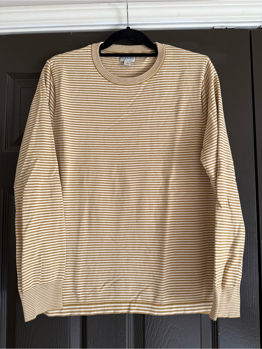 J. Crew Beige & White cotton Striped Long-Sleeve Tee L
